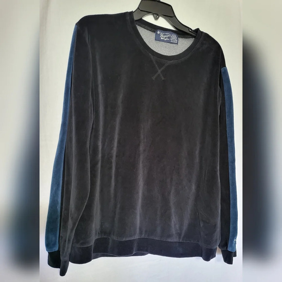 Original Penguin Mens Black Velour‎ Velvet Crewneck HipHop Y2K Sweater L Vintage - Picture 1 of 5
